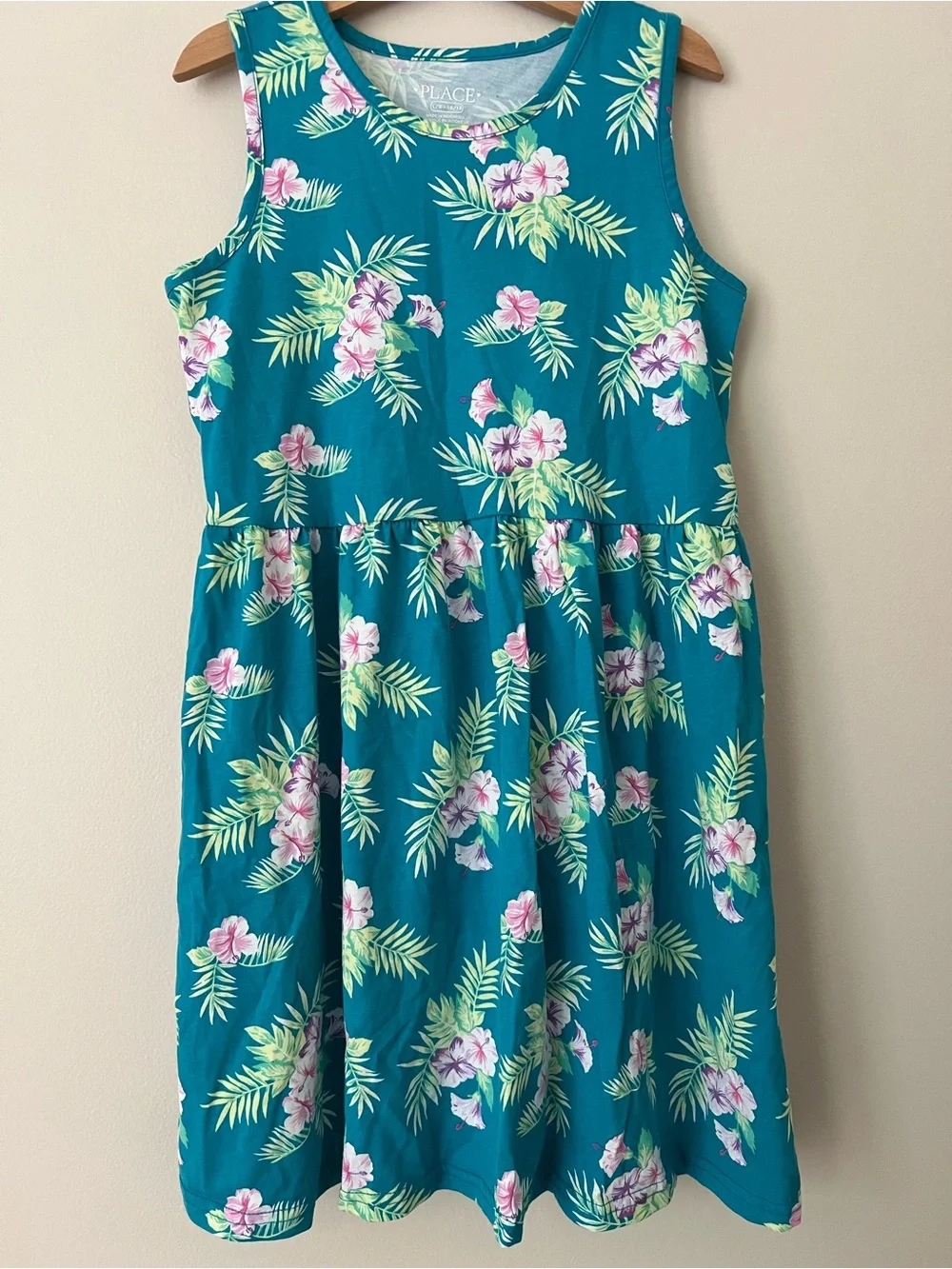 The Children's Place | Teal Floral Tropical Tank Dress #304656 Sz L (10/12) - Picture 5 of 12